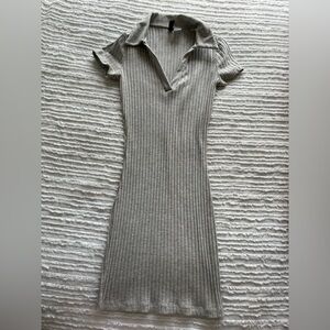 H&M Ribbed Polo Collar Gray Mini Dress